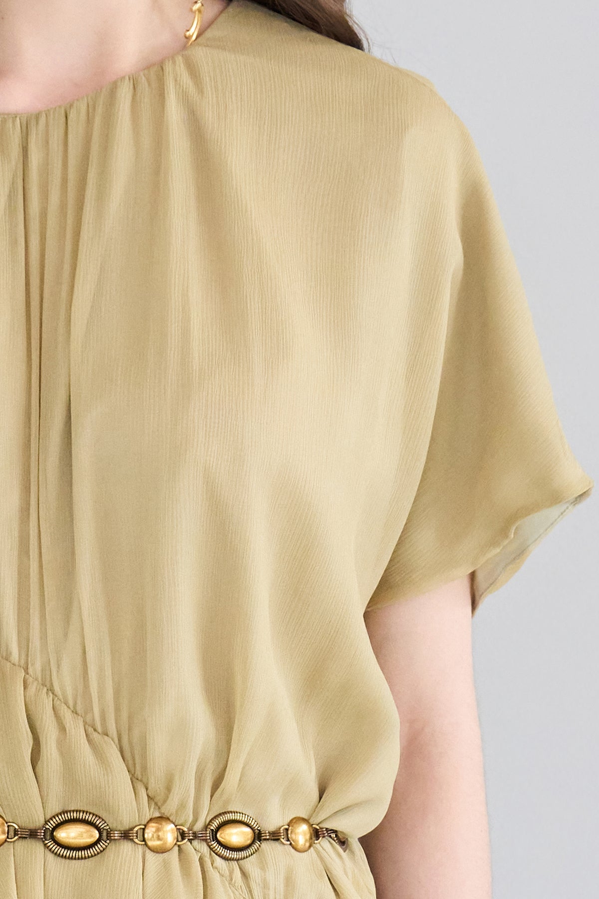 Loose fit asymmetric shirring silk long dress - fasfas