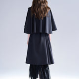 Loose fit cutout cape sleeve asymmetric trench coat black - fasfas