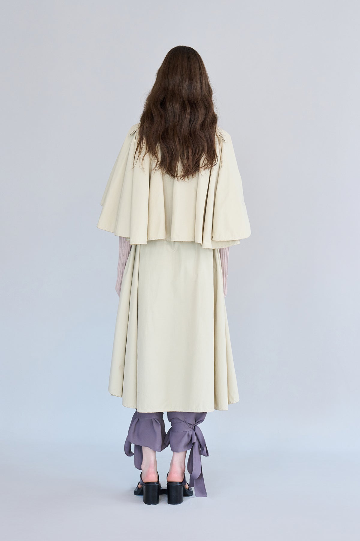 Loose fit cutout cape sleeve asymmetric trench coat - fasfas