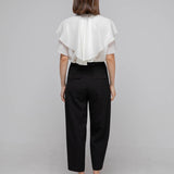 Loose fit ruffle tie blouse ivory - fasfas