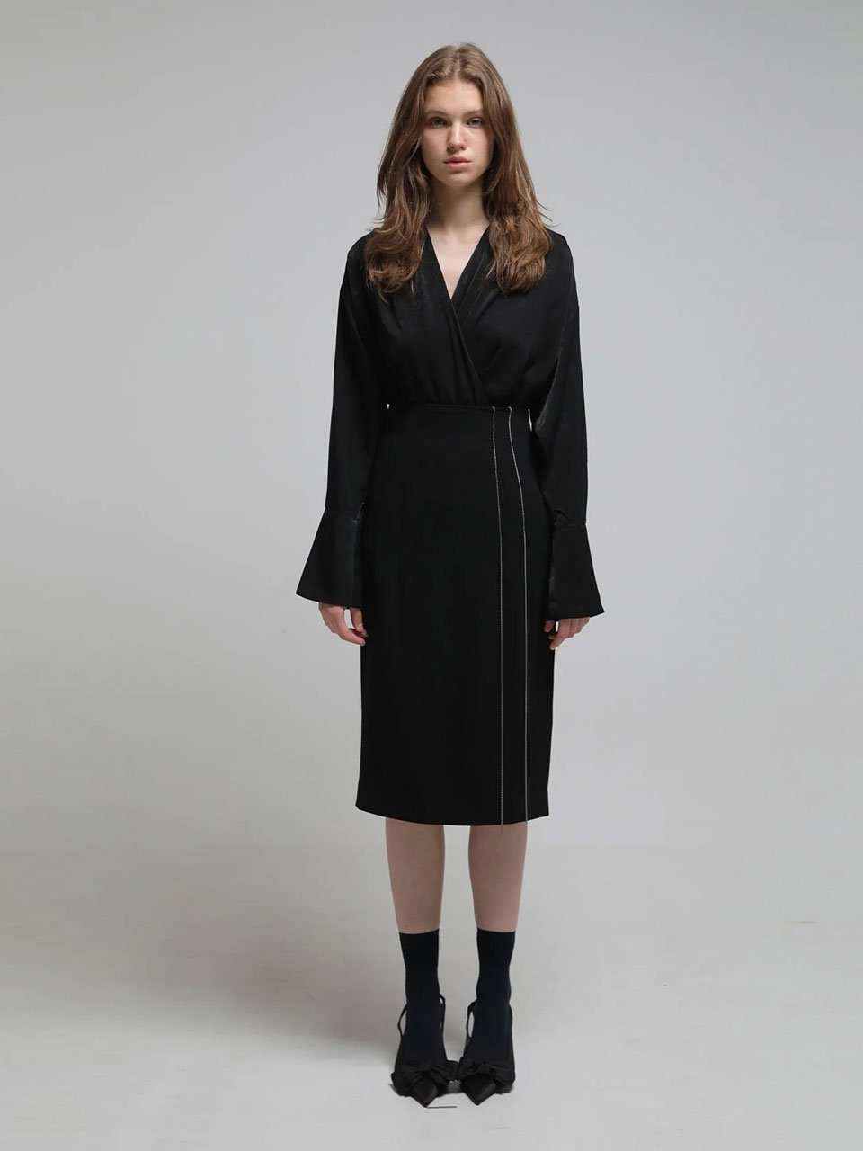 Loose-fit draped blouse black - fasfas