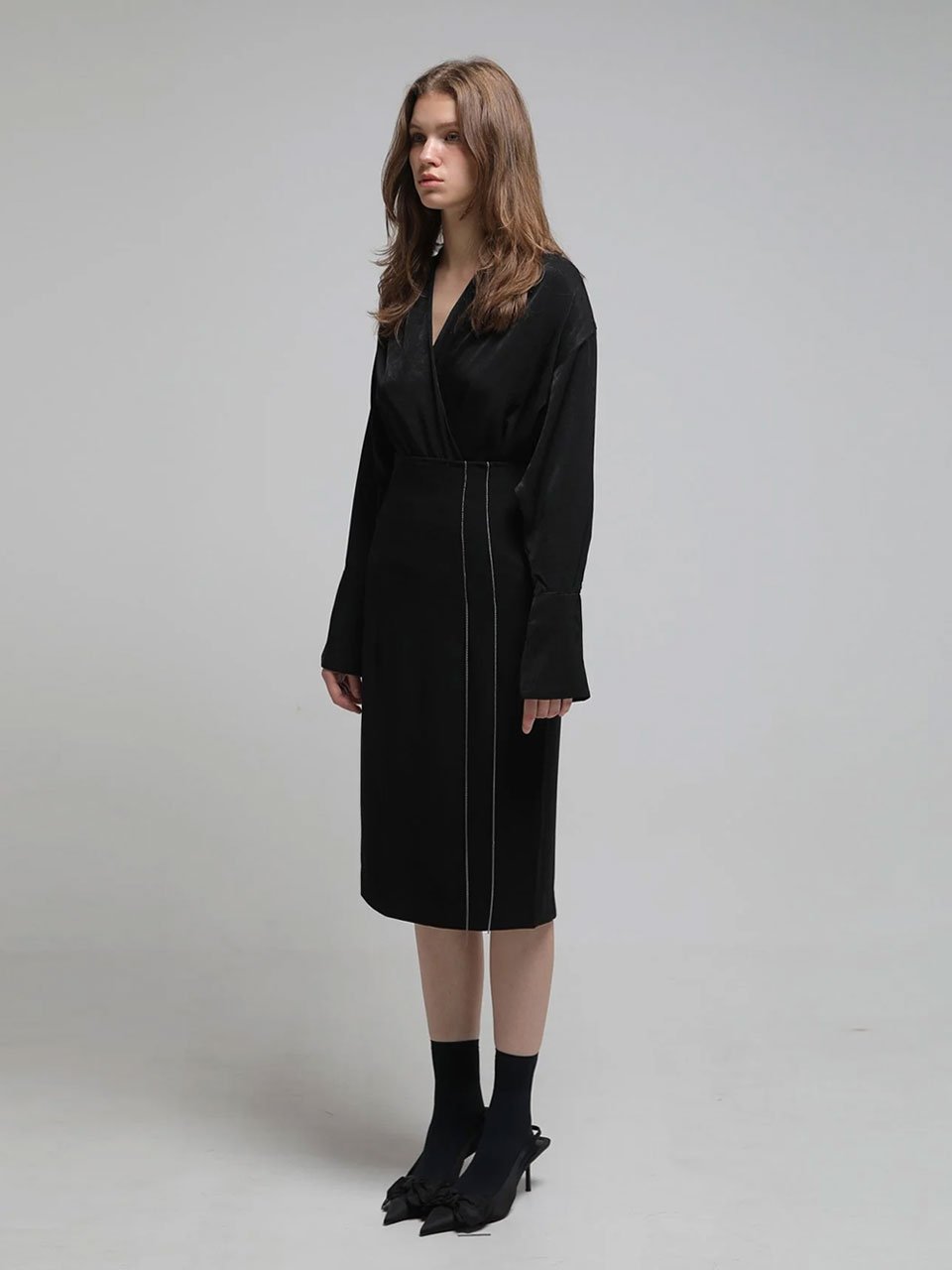 Loose-fit draped blouse black - fasfas