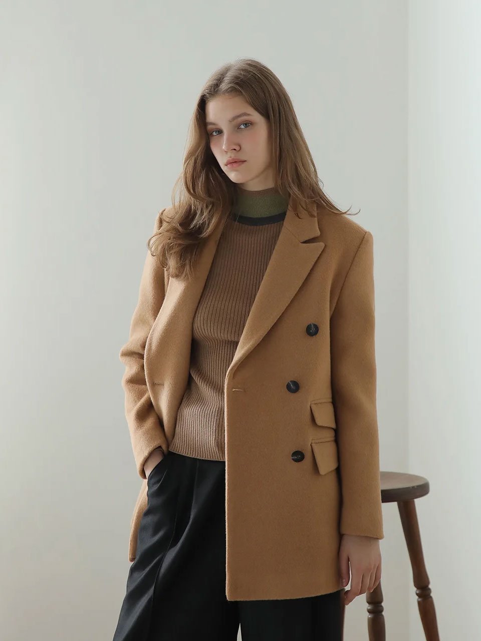 Loose fit double tailored wool jacket beige - fasfas