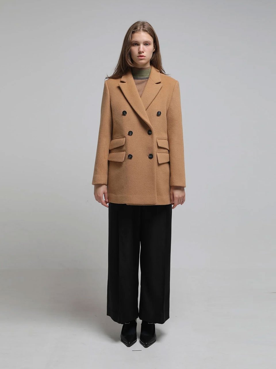 Loose fit double tailored wool jacket beige - fasfas