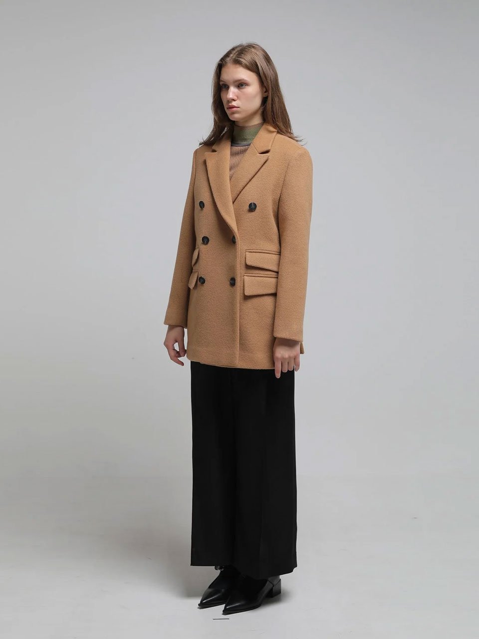 Loose fit double tailored wool jacket beige - fasfas