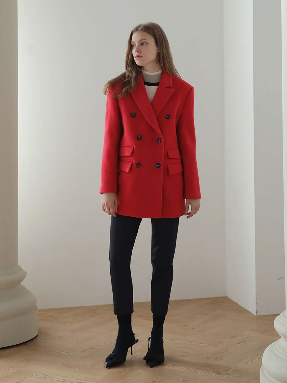 Loose fit double tailored wool jacket imperial red - fasfas