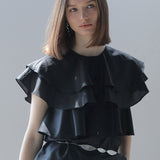 Loose fit 3-tier ruffle sleeveless blouse black