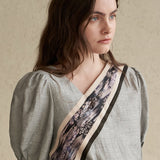 Asymmetric coloring linen blouse