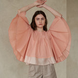 Cape sleeve pintucked blouse