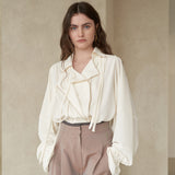 Asymmetric open-necked tie blouse