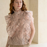 Ruffled sleeveless lace blouse top