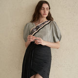 Asymmetric coloring linen blouse
