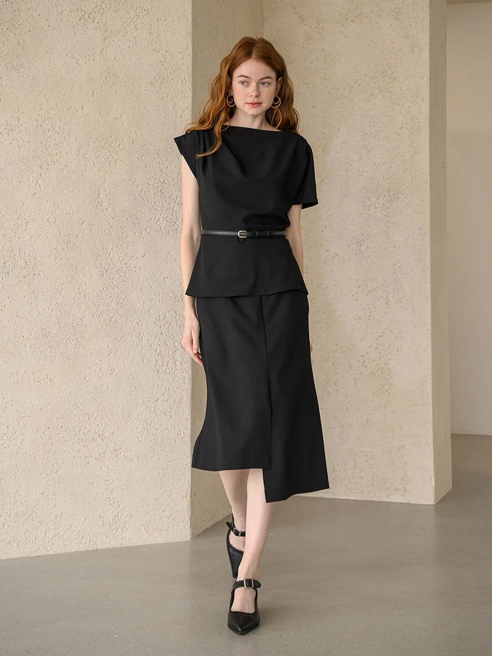 Mermaid unbalanced midi skirt black - fasfas