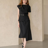 Mermaid unbalanced midi skirt black - fasfas