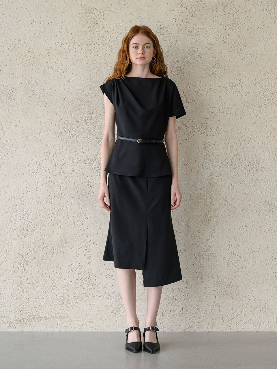 Mermaid unbalanced midi skirt black - fasfas