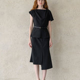 Mermaid unbalanced midi skirt black - fasfas