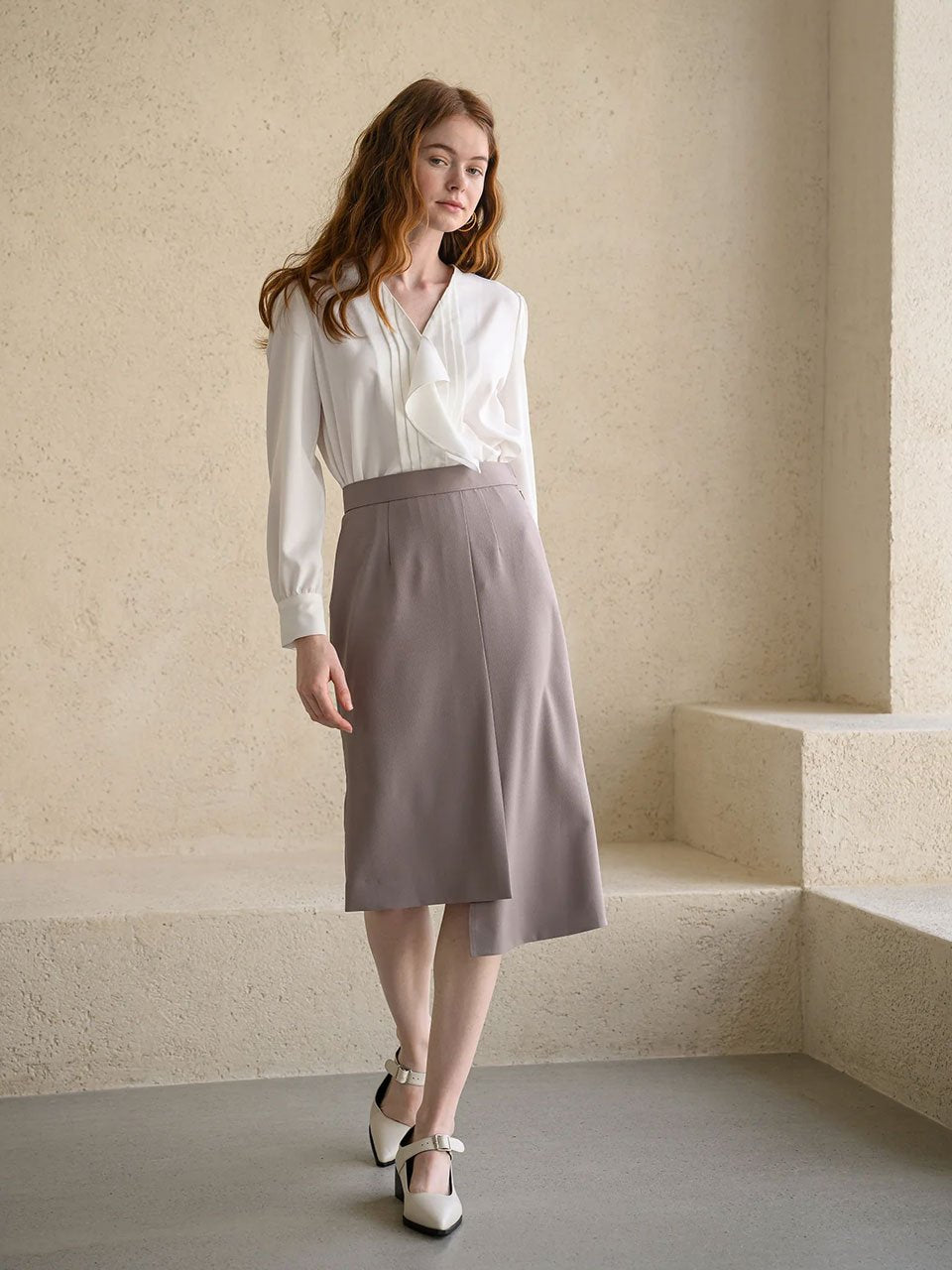 Mermaid unbalanced midi skirt taupe gray - fasfas