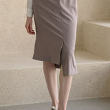 Mermaid unbalanced midi skirt taupe gray