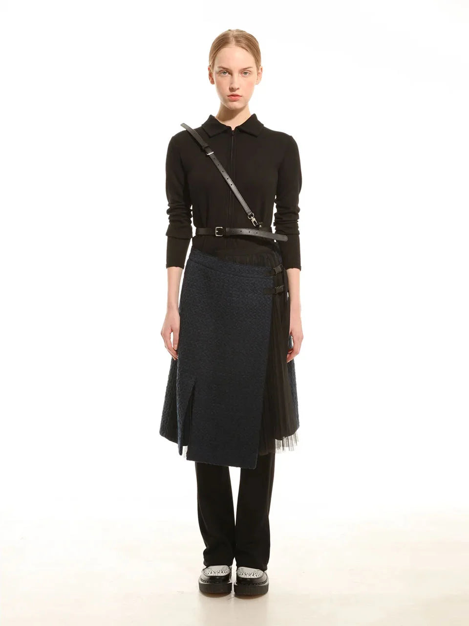 Tweed wrap skirt with tulle pleats - fasfas