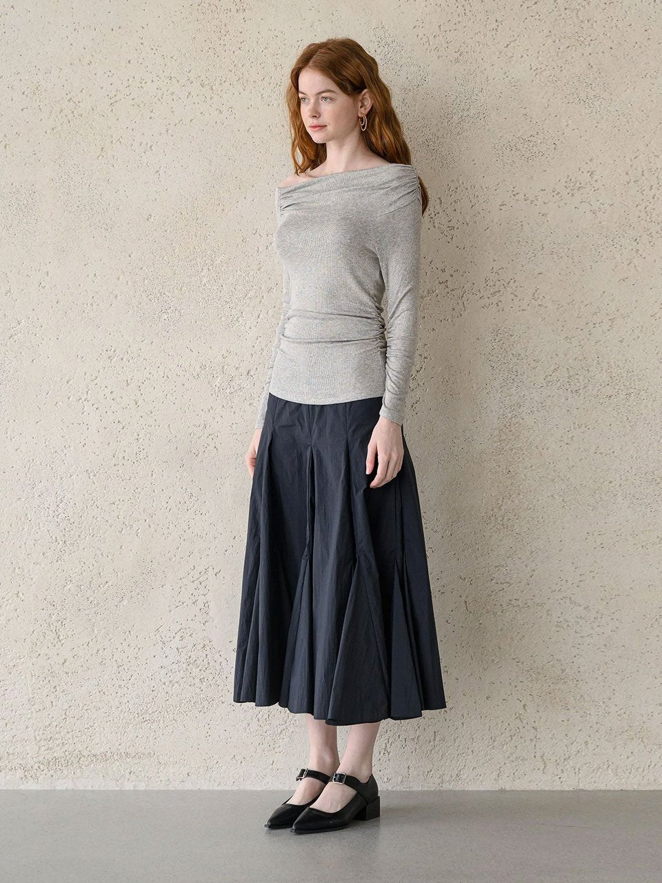 Off-the-shoulder ruched stretch-jersey tee-shirt gray - fasfas