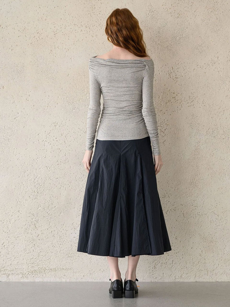 Off-the-shoulder ruched stretch-jersey tee-shirt gray - fasfas
