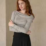 Off-the-shoulder ruched stretch-jersey tee-shirt gray - fasfas