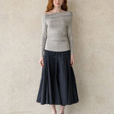 Off-the-shoulder ruched stretch-jersey tee-shirt gray - fasfas