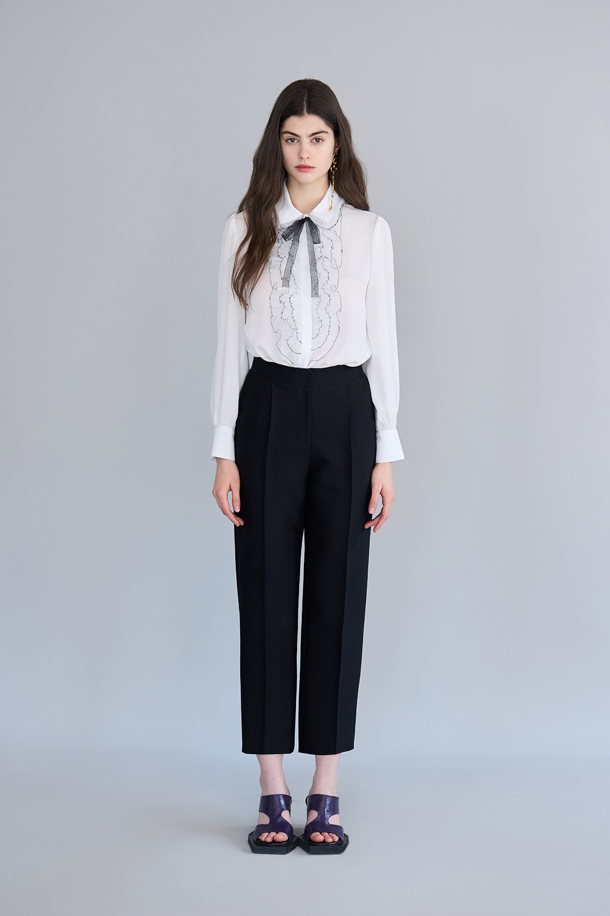 Organza pleated detail silk blouse - fasfas