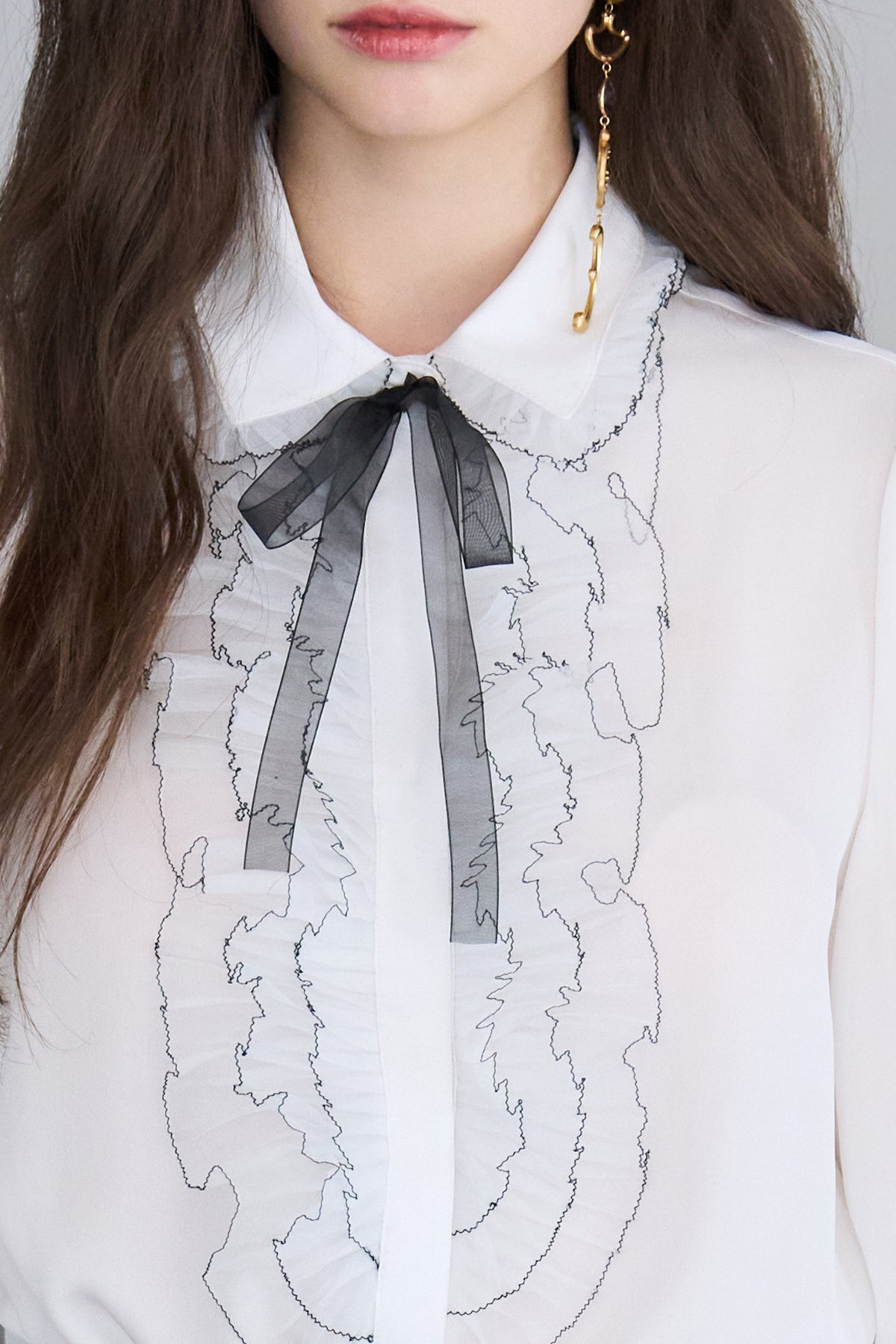 Organza pleated detail silk blouse - fasfas