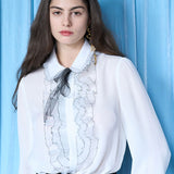Organza pleated detail silk blouse