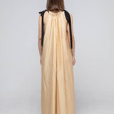 Black ribbon loose fit shirring maxi dress - fasfas