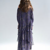 Paisley print off-shoulder asymmetric tiered maxi dress - fasfas
