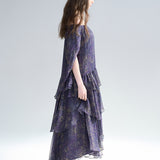 Paisley print off-shoulder asymmetric tiered maxi dress - fasfas