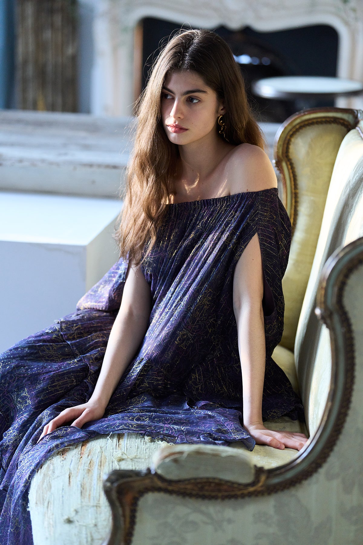 Paisley print off-shoulder asymmetric tiered maxi dress - fasfas