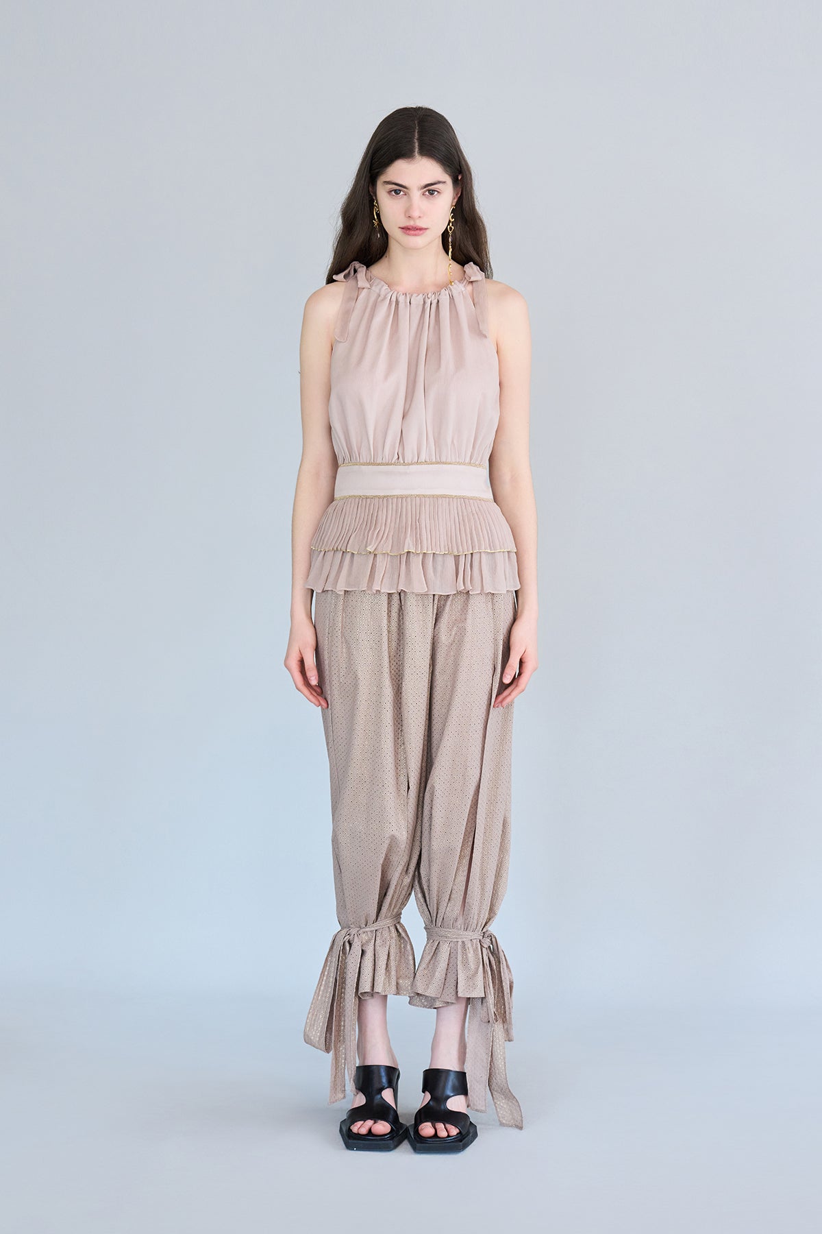 Pleated peplum tank silk blouse - fasfas