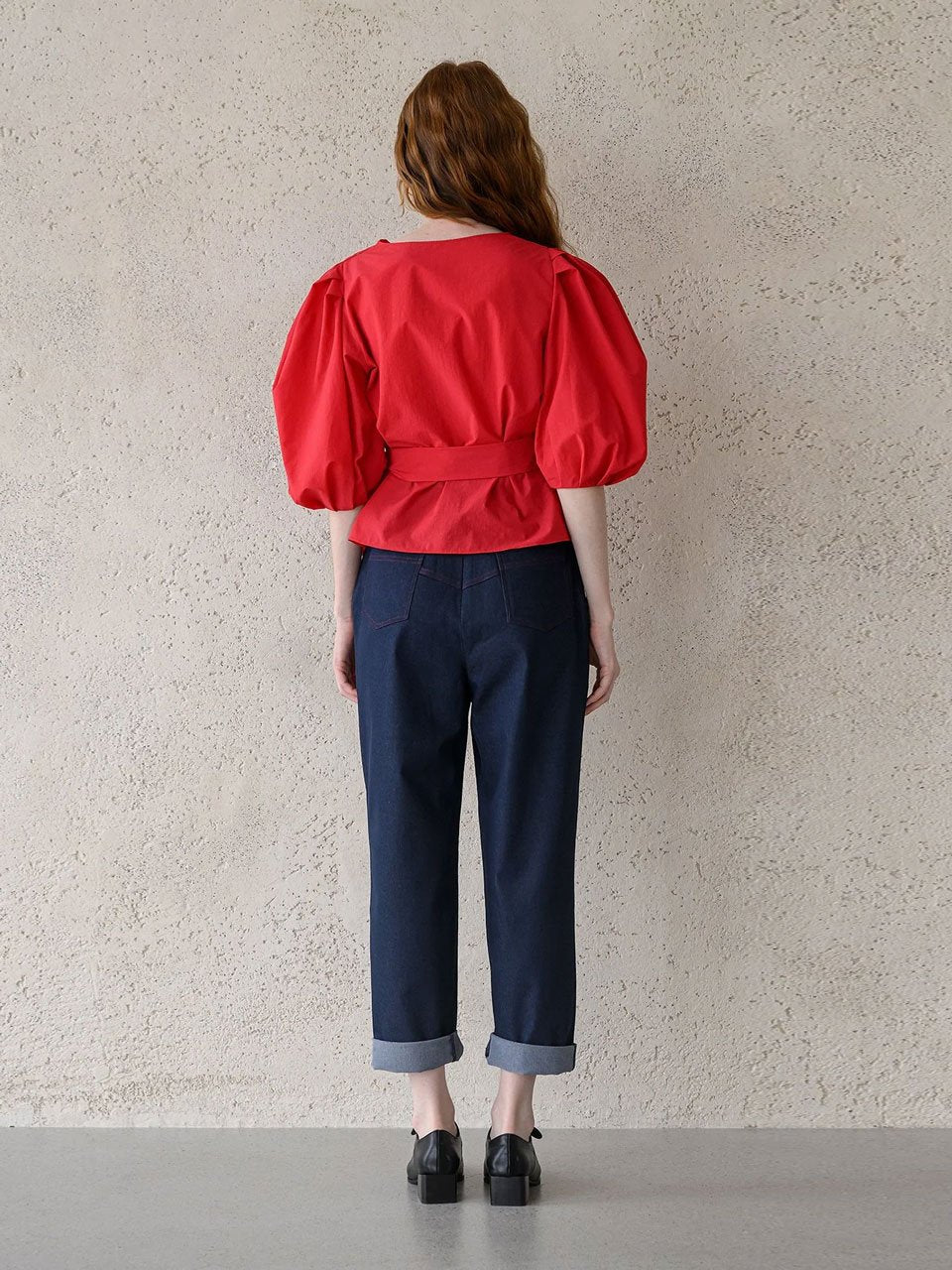 Puff sleeve draped wrap blouse - fasfas