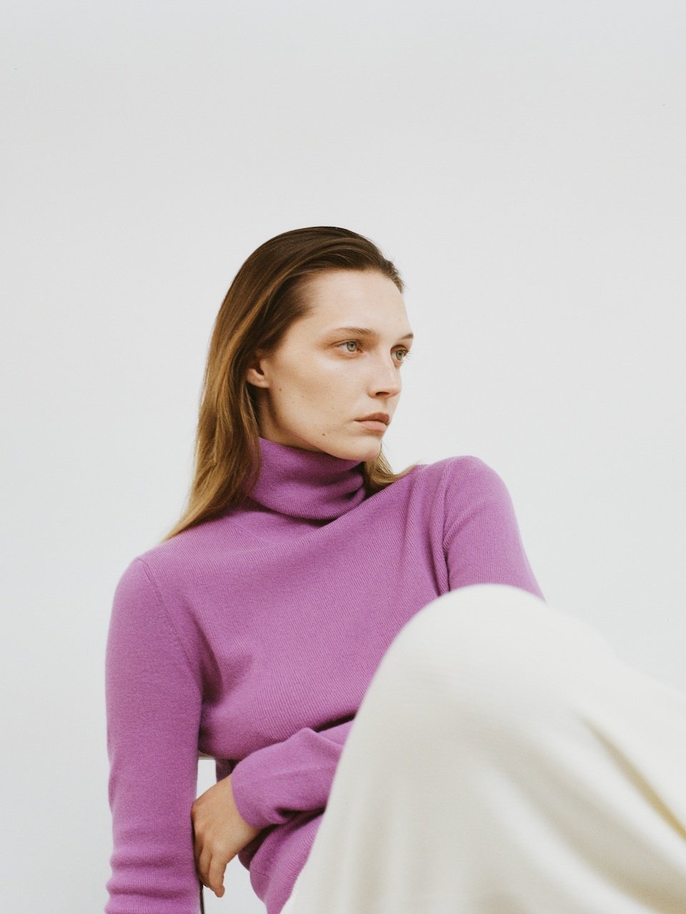Rib turtle pullover purple – 2/46′ fine cashmere 100% - fasfas