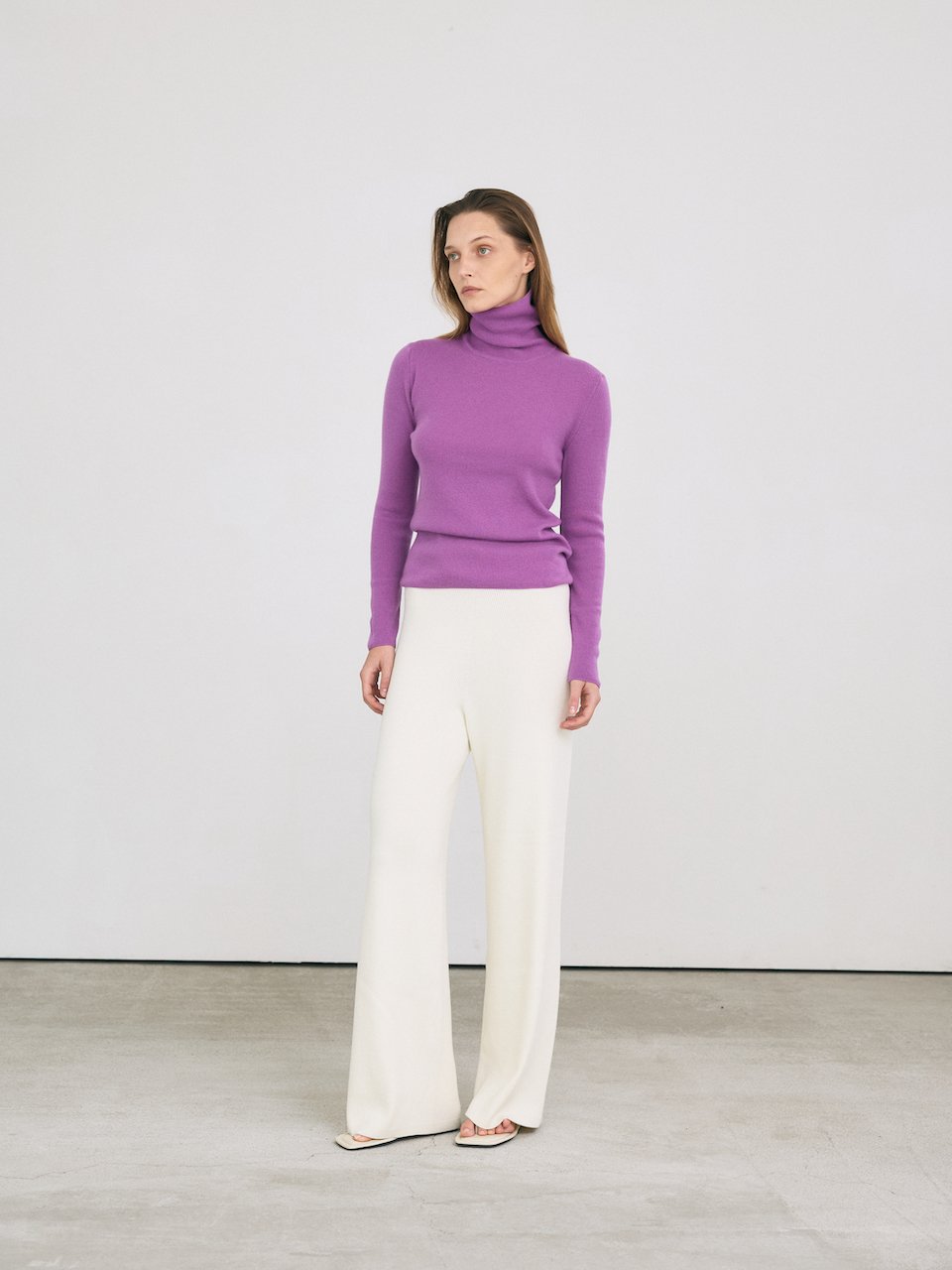 Rib turtle pullover purple – 2/46′ fine cashmere 100% - fasfas