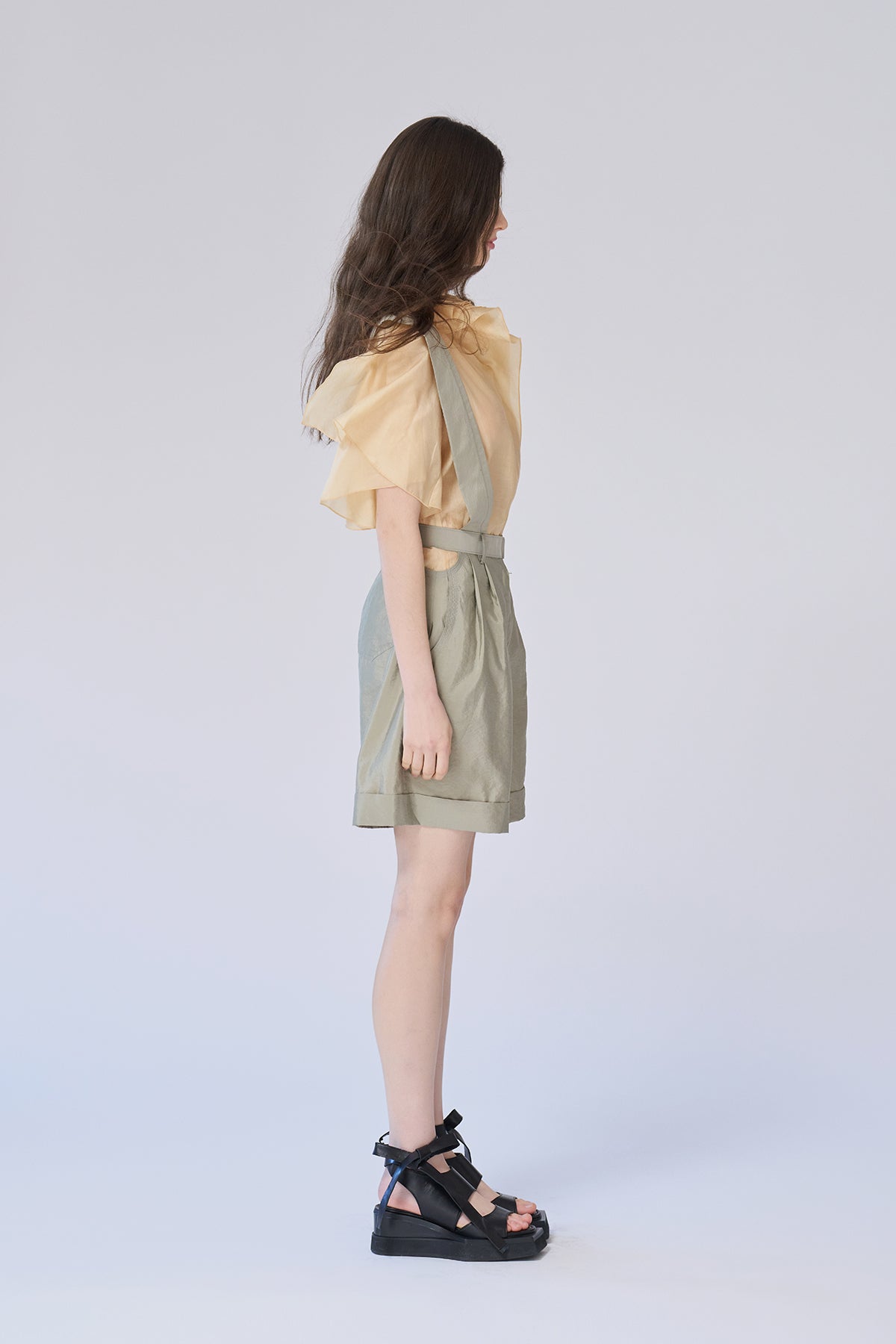 Roll-up wide silk salopette pants - fasfas