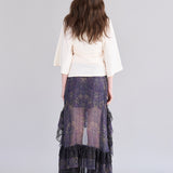 Ruffle tiered asymmetric long skirt purple - fasfas