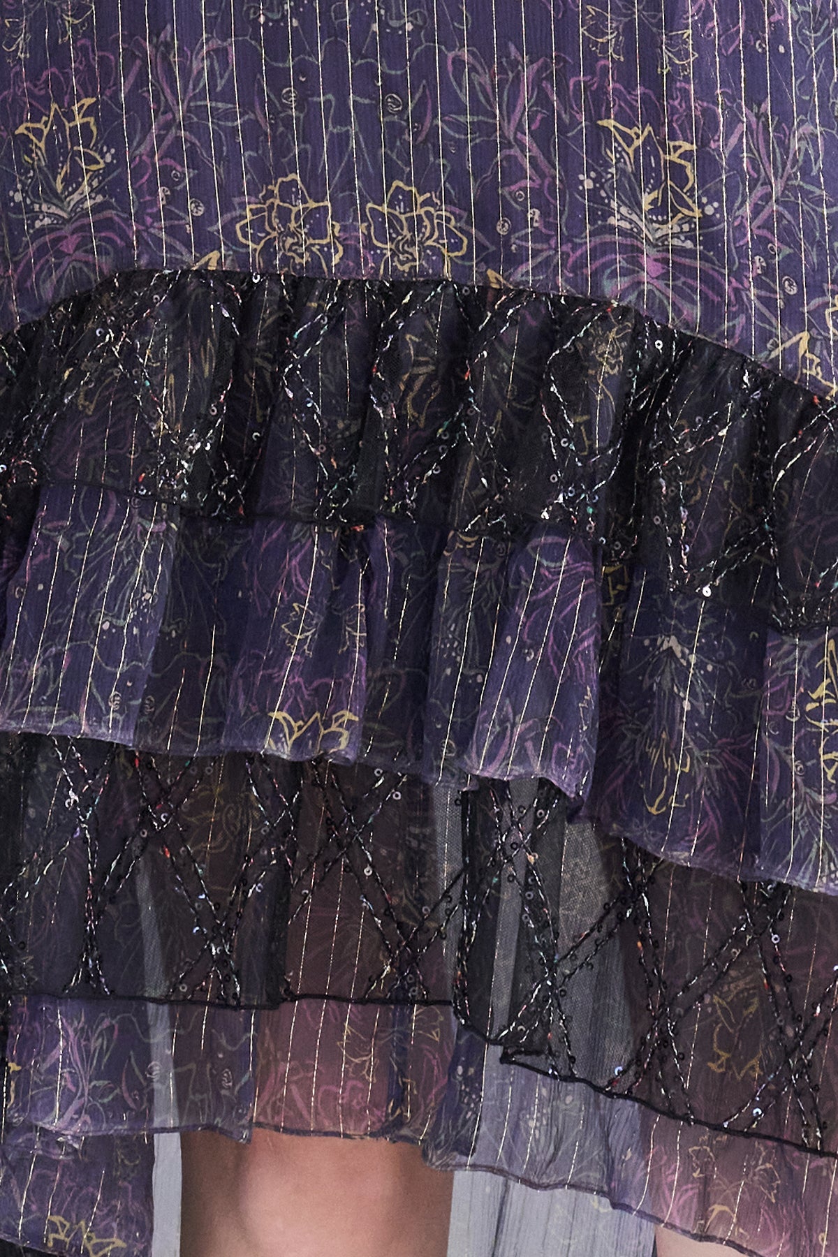 Ruffle tiered asymmetric long skirt purple - fasfas