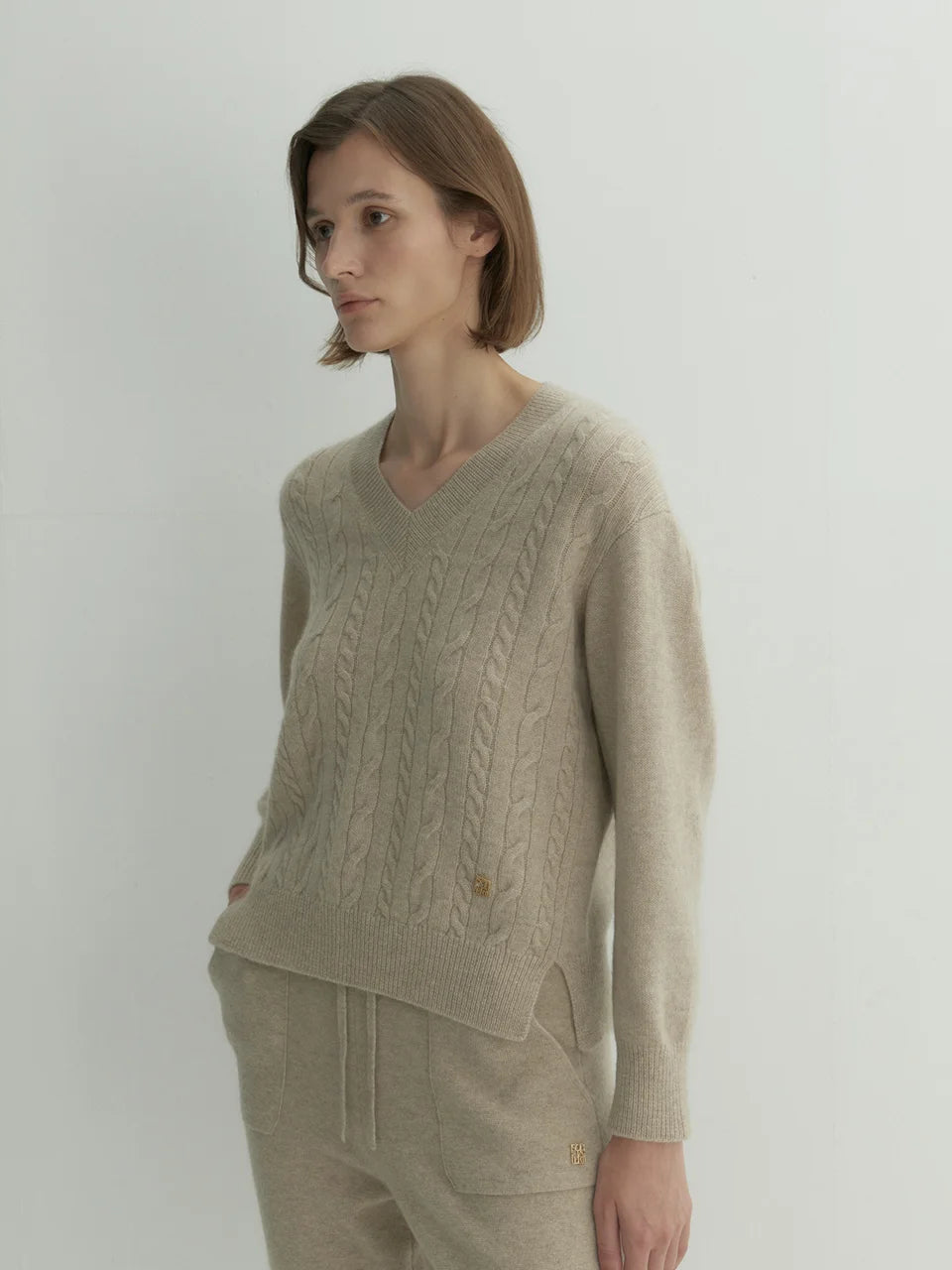 Sara cable sweater oatmeal beige - fasfas