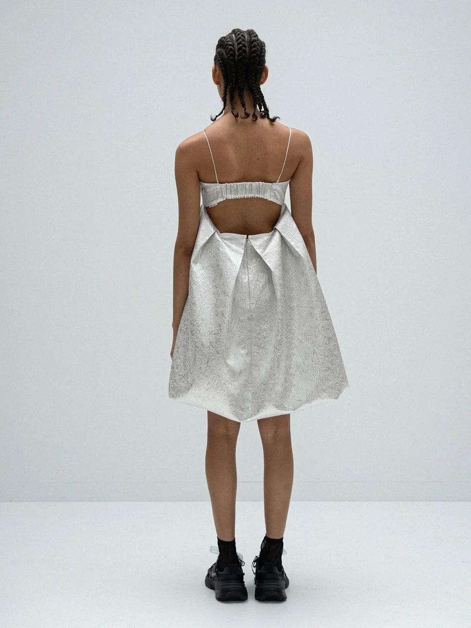 Silver jacquard balloon dress - fasfas
