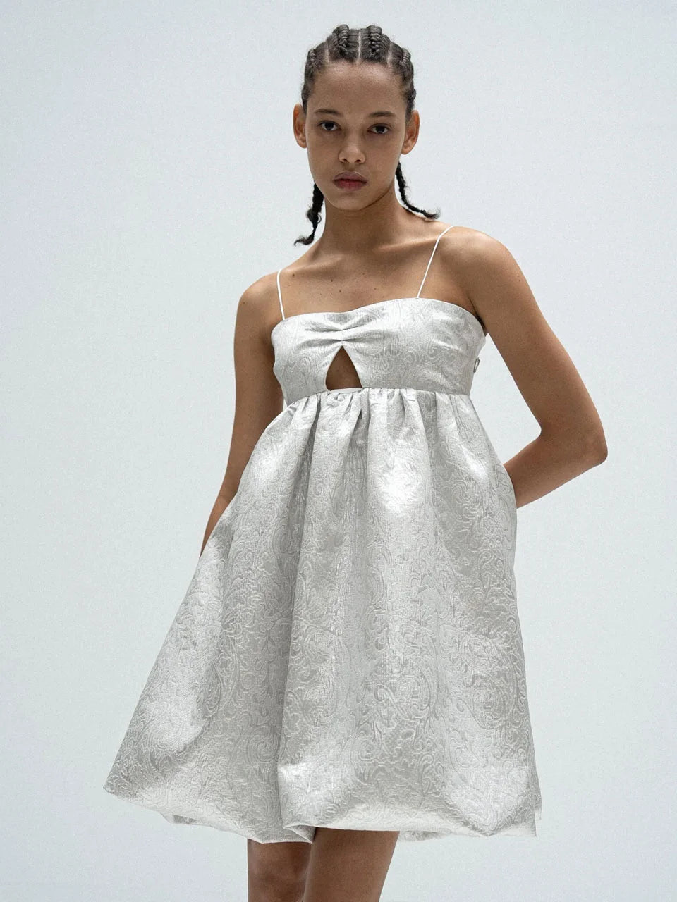 Silver jacquard balloon dress - fasfas