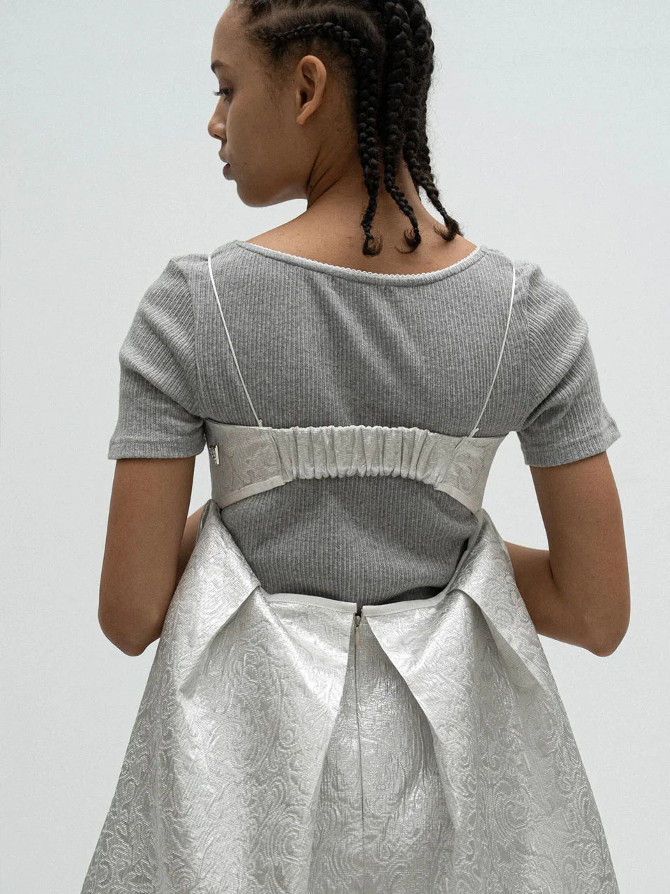 Silver jacquard balloon dress - fasfas