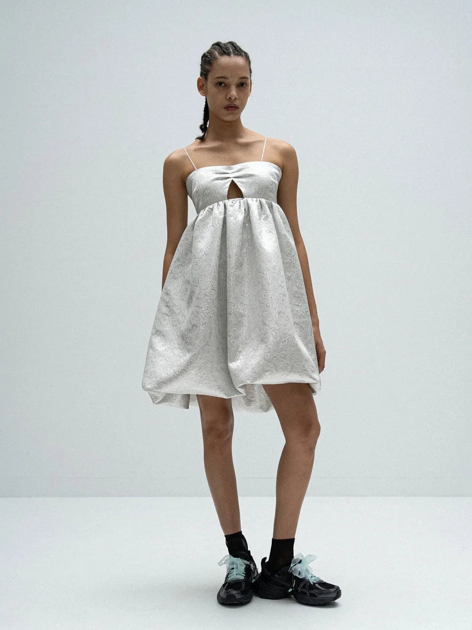 Silver jacquard balloon dress - fasfas