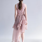 Sleeveless layered asymmetric tiered long dress indie pink - fasfas