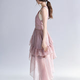 Sleeveless layered asymmetric tiered long dress indie pink - fasfas