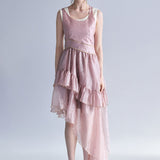 Sleeveless layered asymmetric tiered long dress indie pink - fasfas