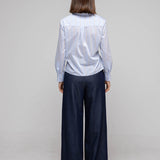 Slim fit asymmetric striped shirt blouse sky blue - fasfas